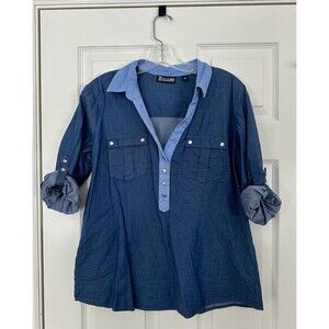 7th Avenue New York & Company NY & Co. blue jean collared women’s shirt LARGE